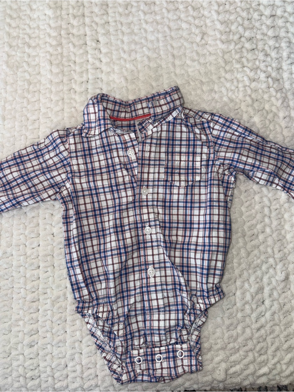 Classic Plaid Long-Sleeve Baby One-Piece in White and Blue